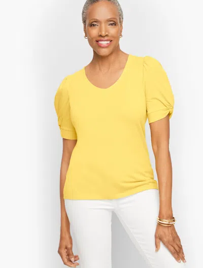 Talbots Twist Detail V-neck T-shirt - Lemon Zest - Large