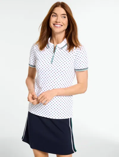 Talbots Upf 50+ Piqué Short Sleeve Polo - Tennis Dot - White/ink - Medium