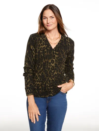 Talbots V-neck Sweater - Opulent Ocelot - Burnt Olive/black - Medium