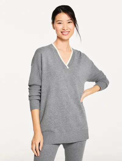 Talbots V-neck Tunic Sweater - Horizon Grey Heather - Medium  In Gray