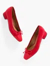 Talbots Vanessa Cap Toe Suede Block Heel Pumps - Bright Apple - 10 1/2 M  In Red