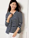 Talbots Misses - Variegated Ribbed Cardigan Sweater - Stripe - Indigo/white - Large  In Indigo,white