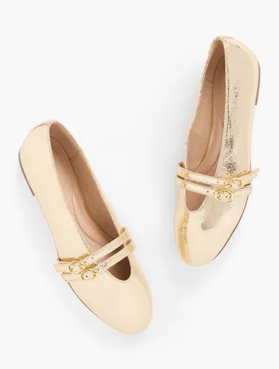 Talbots Vera Leather Mary Jane Flats - Metallic Crackle - Gold - 10 1/2 M