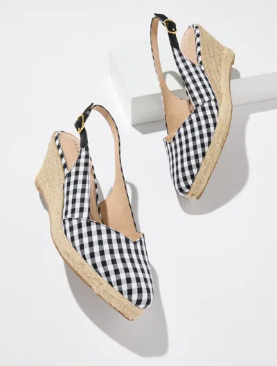 Talbots Vivi Slingback Gingham Espadrille Wedges - Black/white - 11m  In Blue