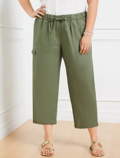 Talbots Washed Linen Easy Crop Straight Leg Pants - Spring Moss - 3x