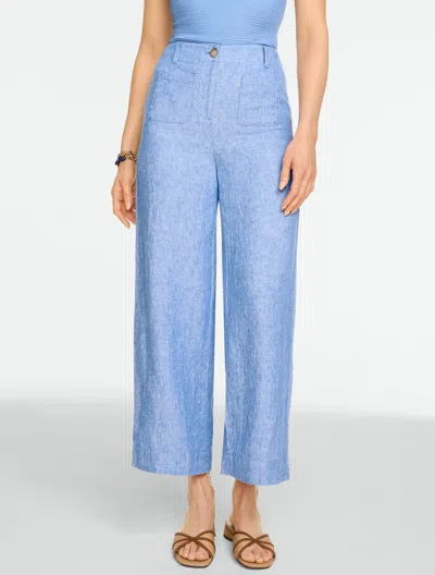 Talbots Washed Linen Wide Crop Patch Pocket Pants - Cross-dyed - Cornflower Blue/white - 2  In Cornflower Blue,white