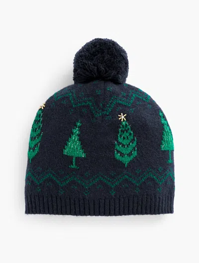 Talbots Whimsy Fair Isle Pom Pom Beanie - Blue - 001