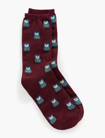 Talbots Whimsy Owl Trouser Socks - Rich Burgundy - 001