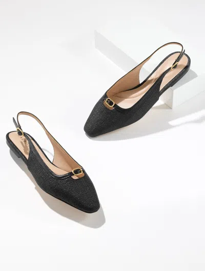 Talbots Whitley Shimmer Raffia Slingback Flats - Black - 10 1/2 M