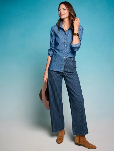 Talbots Wide Ankle Patch Pocket Jeans - Pinstripe - Dark Blue Denim - 2