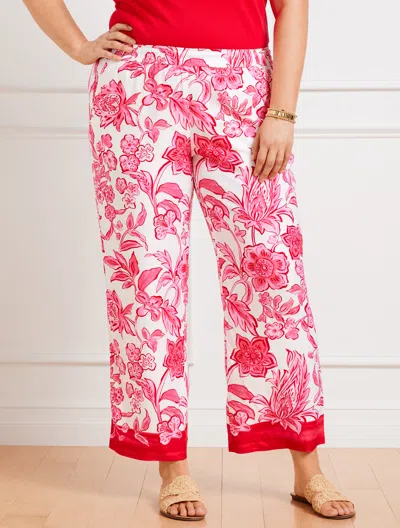Talbots Wide Leg Crop Pants - Jacobean Border - White/red - X  In White,red