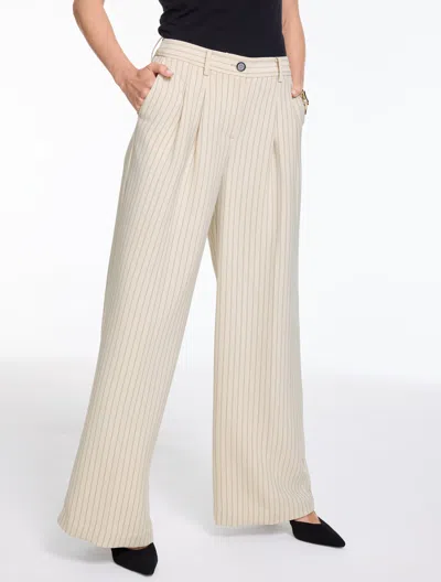 Talbots Wide Leg High Waist Pants - Double Pinstripe - Ivory/black - 2  In Neutral