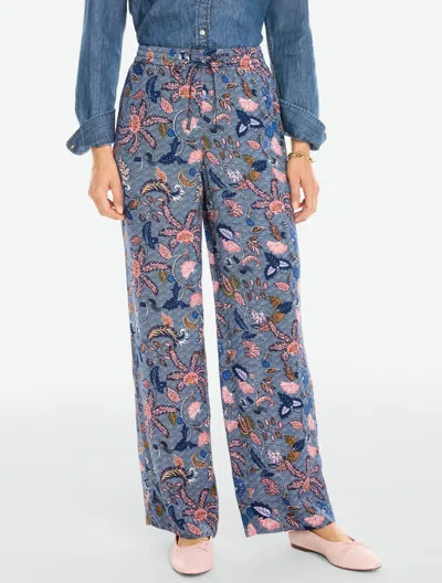 Talbots Wide Leg Pull-on Pants - Fresh Poppy - Blue Crystal - Xs