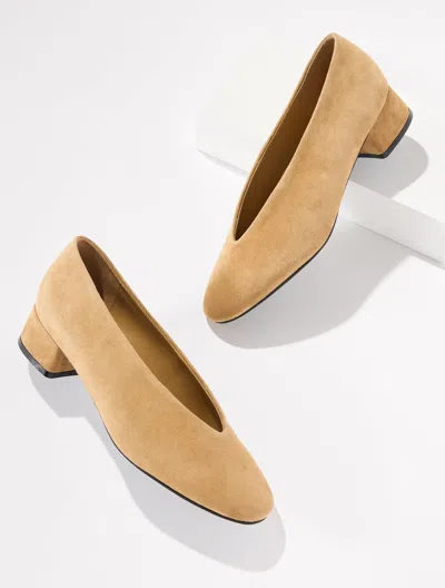 Talbots Winona Suede Block Heel Pumps - Cafe Au Lait - 5m
