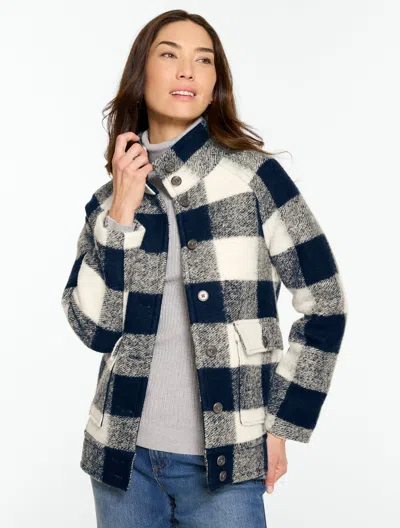 Talbots Wool Blend Jacket - Buffalo Check - Ivory/indigo Blue - Xs  In Multi