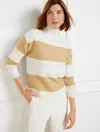 Talbots Plus Petite - Wool Blend Turtleneck Sweater - Sequin Stripe - Ivory/toasted Coconut - 3x  In Ivory,toasted Coconut