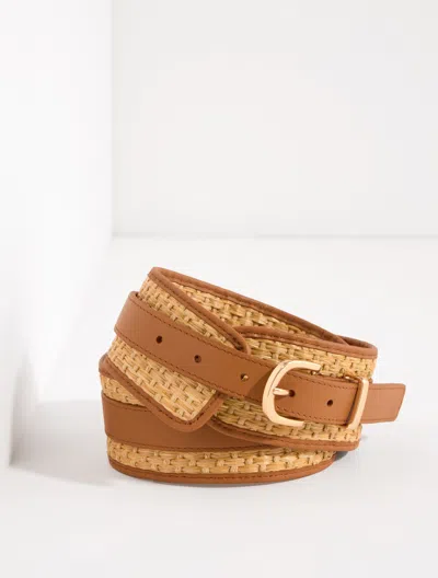 Talbots Woven Raffia Leather Belt - Natural - Medium  In Brown