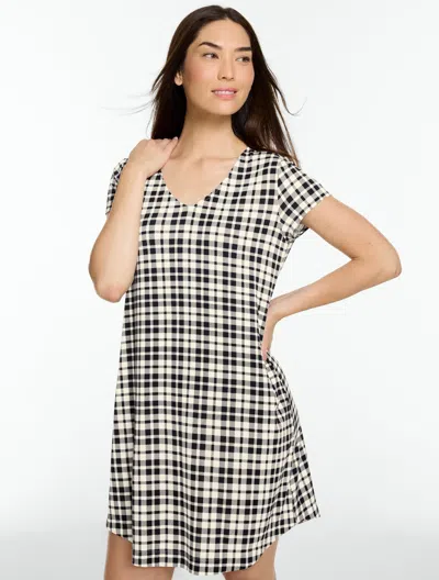 Talbots X Soma Short Sleeve Pajama Dress - Lovely Plaid - Ivory - Xs In Multi