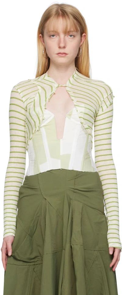 Talia Byre Green & Beige Striped Cardigan In Green & White Stripe