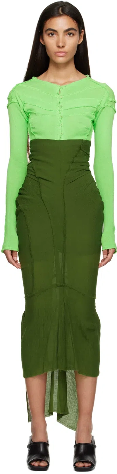 Talia Byre Green Fishtail Maxi Skirt In 24 Olive
