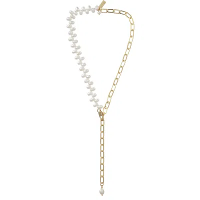 Talis Chains Women's Gold Pearly Fishbone Necklace