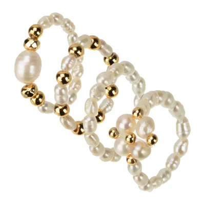Talis Chains Women's White Freshwater Pearl Ring Stack In Gold