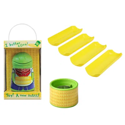 Talisman Designs Corn On The Cob 3-piece Tool Set - Butter Keeper, Boats & Stripper In Yellow