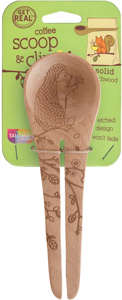 Talisman Designs Laser Etched Honey Bee Beechwood Coffee Scoop & Clip, Woodland Collection In Multi