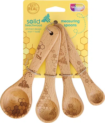 Talisman Designs Laser Etched Honey Bee Beechwood Measuring Spoons, Honey Bee Collection Set Of 4 In Brown
