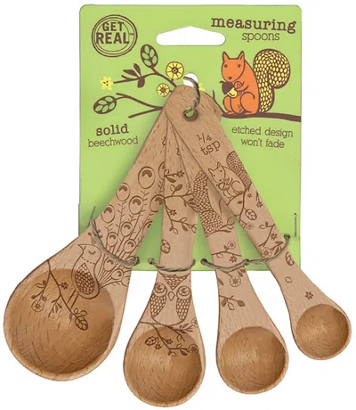 Talisman Designs Laser Etched Honey Bee Beechwood Measuring Spoons, Woodland Collection, Set Of 4 In Brown