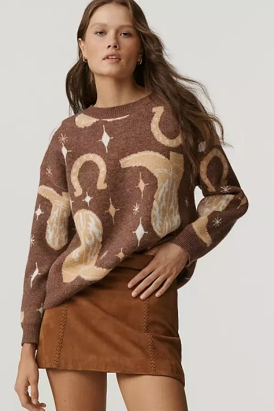 Talisman Lucky Boots Crew-neck Sweater In Brown