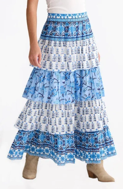 Talisman The Label Ariel Tiered Maxi Skirt In Blue