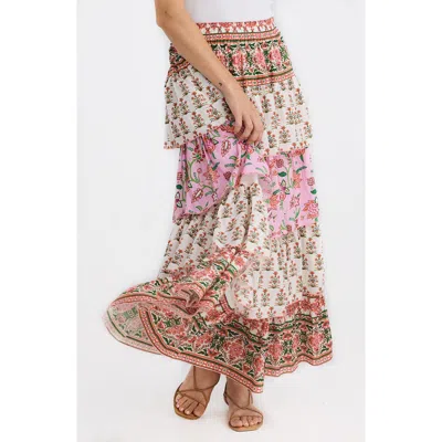 Talisman The Label Ariel Tiered Maxi Skirt In Strawberry Fields