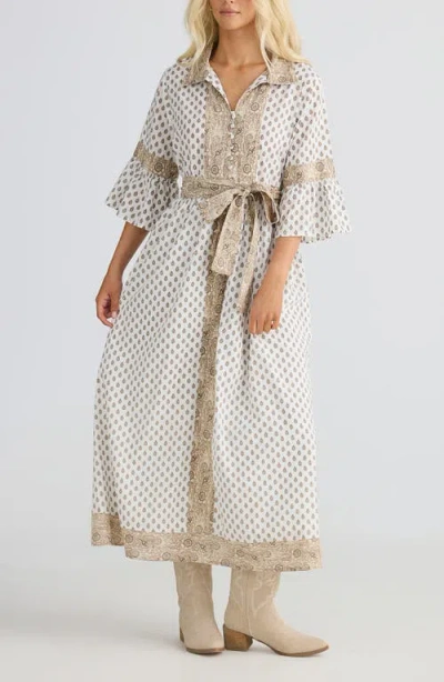 Talisman The Label Aurelia Print Tie Waist Maxi Dress In Brown