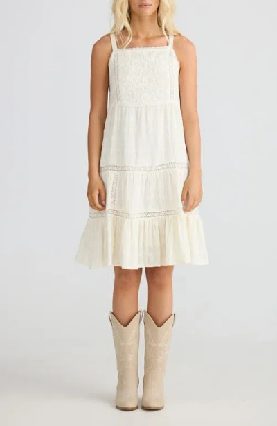 Talisman The Label Aurora Floral Embroidered Lace Trim Tiered Midi Dress In White