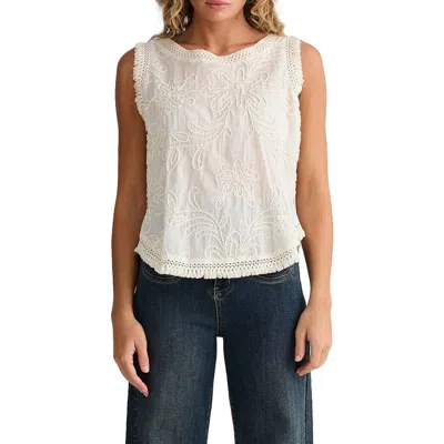 Talisman The Label Chantilly Floral Embroidered Fringe Cotton Voile Top In White
