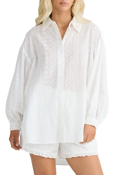 Talisman The Label Dahlia Oversize Ladder Stitch Broderie Button-up Shirt In White