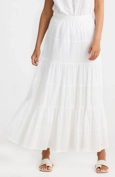 Talisman The Label Dahlia Tiered Cotton Maxi Skirt In White W Broderie