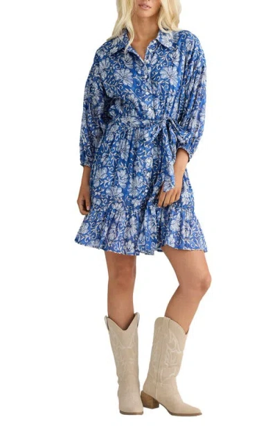 Talisman The Label Echo Print Tie Waist Long Sleeve Dress In Multi