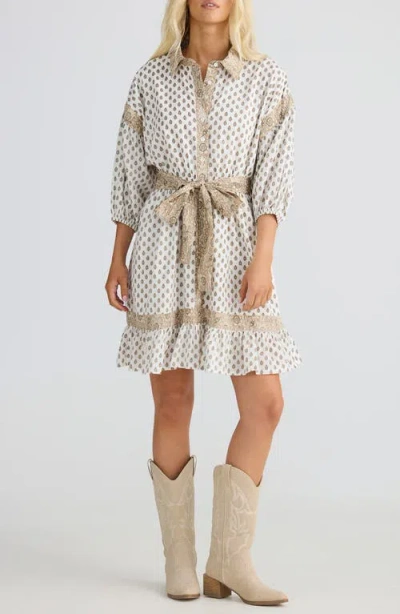 Talisman The Label Echo Print Tie Waist Shirtdress In White