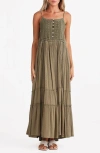 Talisman The Label Embroidered Lace Inset Maxi Dress In Olive Dobby