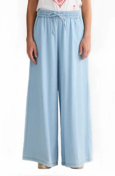 Talisman The Label Freedom Wide Leg Cotton Drawstring Pants In Blue