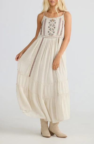 Talisman The Label Ithika Embroidered Sleeveless Tiered Maxi Dress In Multi