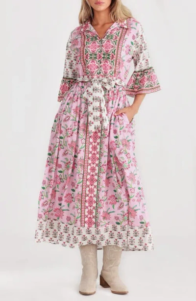 Talisman The Label Jardin Floral Print Tie Waist Maxi Dress In Strawberry Fields