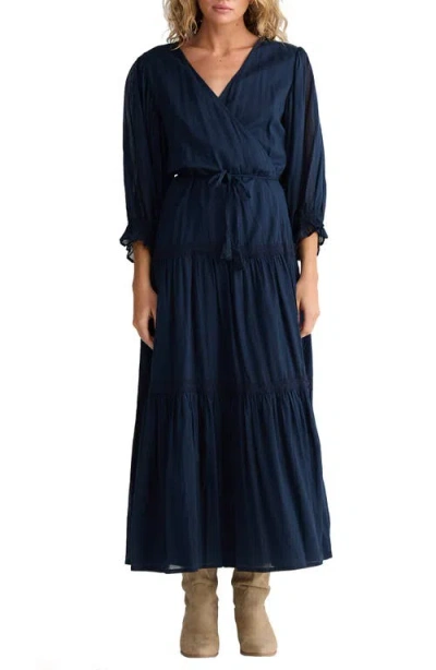 Talisman The Label Lunar Wrap Front Tiered Cotton Dress In Blue