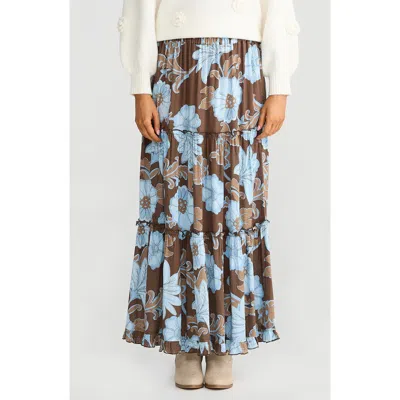 Talisman The Label Mantra Tiered Maxi Skirt In Brown