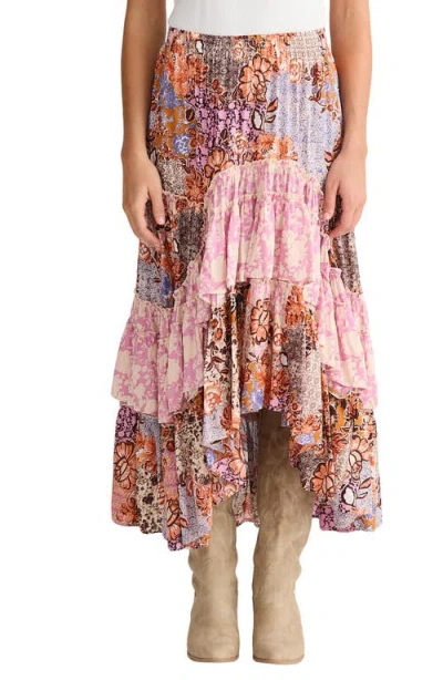 Talisman The Label Sassy Floral High Low Tiered Midi Skirt In Multi