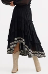Talisman The Label Sassy Tiered Ruffle Embroidered High-low Skirt In Black