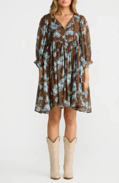 Talisman The Label Wisteria Long Sleeve Dress In Brown