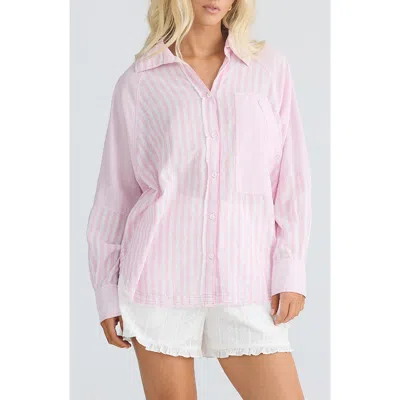 Talisman The Label Yellowstone Oversize Stripe Raw Edge Cotton Button-up Shirt In Multi